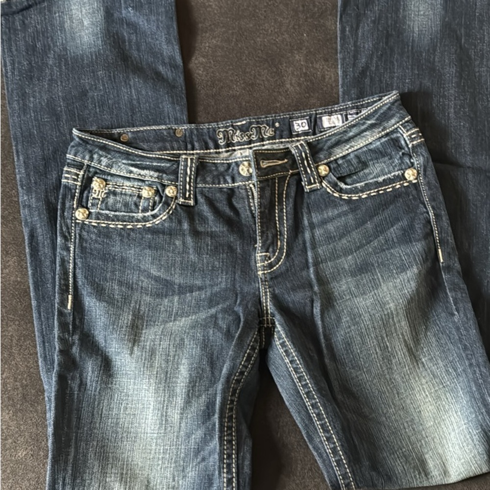 Miss Me Blue Boot Cut Jeans with Faded Detailing